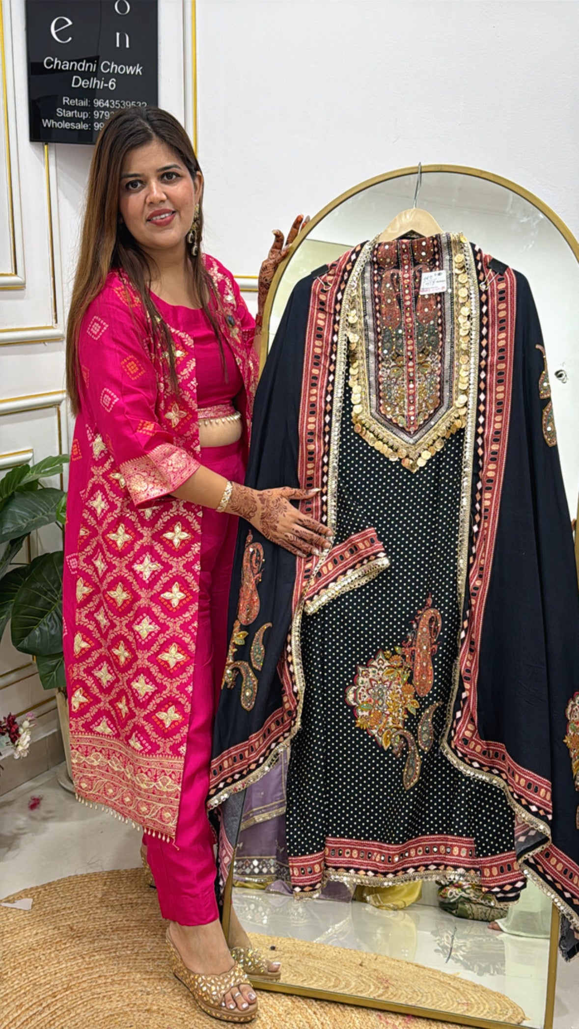 Designer Neck Digital Print Muslin Suit with Heavy Coin Detailing & Pure Muslin Dupatta GF 413